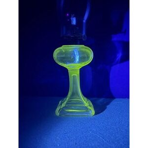 Antique Uranium Glass Kerosene Oil Lamp Rounded Square Font Clear Glass UV Glow